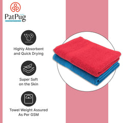 PatPug 100% Indian Ultra Soft Cotton 450 Gsm Bath Towel Large Bath Towel | Highly Absorbent Quick Drying Durable Towel For Men, Women & Kids (Ruby Red & Ocean Blue)