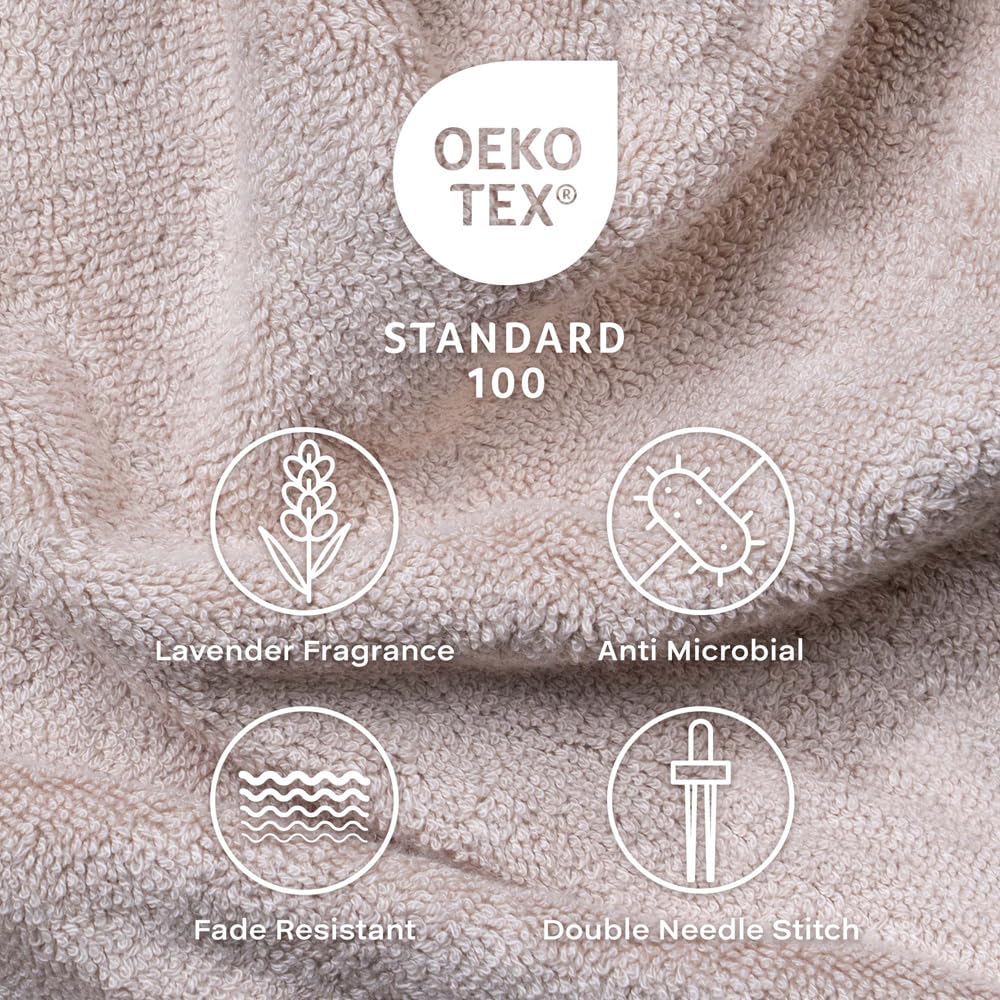 Feather & Spun Bamboo Lavender Fragrance Cotton Hand Towel 400 Gsm | Anti Microbial Fade Resistant Double Needle Stitch Hand Towel (Almond Cream) - Pack Of 2