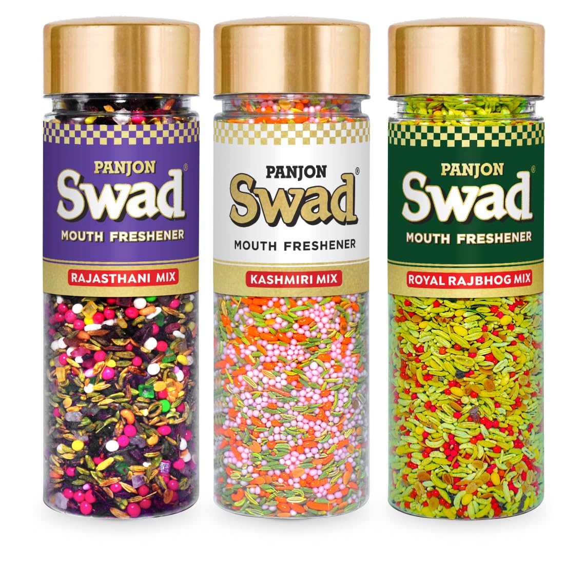 Panjon Swad Rajasthani, Kashmiri, Rajbhog Mix 450gm, (150gm *3 Bottles) | Digestive Mouth Freshener