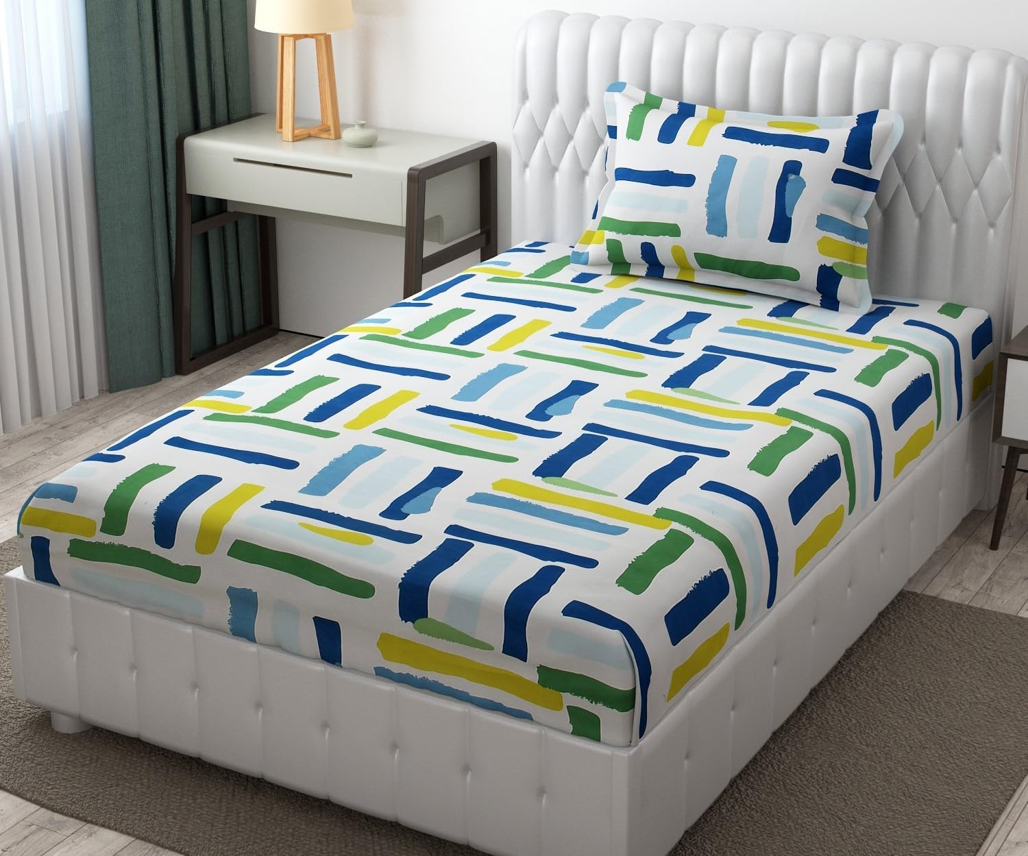 Cotton Printed 1 Single Bedsheet With 1 Large Size Pillow Covers - 60 X 90 Inches, Multicolor | 240 Thread Count - Light Weight, Suitable For All Seasons & Easy To Wash