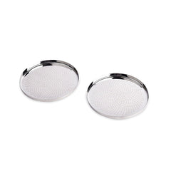 Designer Silver Stainless Steel Dry Fruit Tray Set Of 2 - Polka Series | Designer Steel Rajbhog Snack Side Plate - Multipurpose Small Thali Serving Platter | Serve Ware & Tableware
