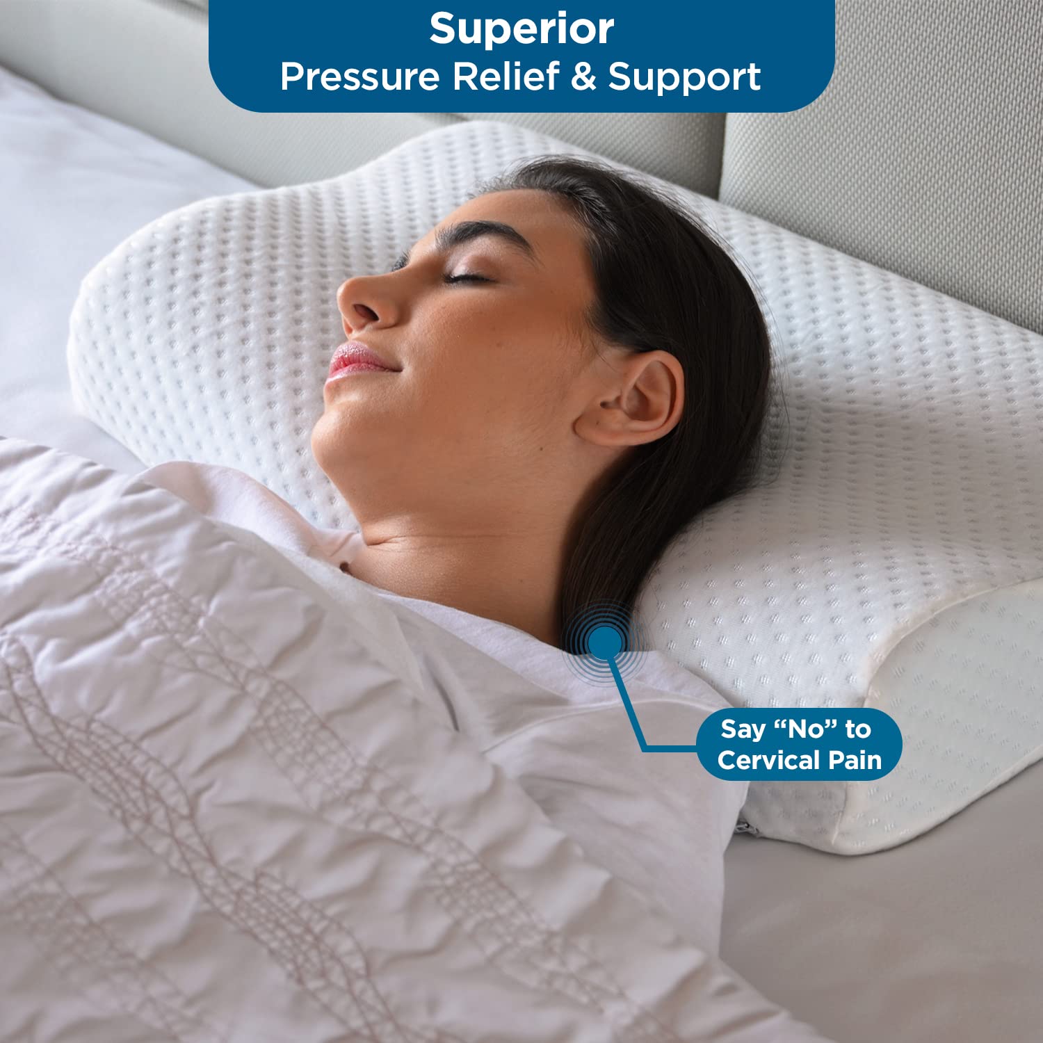 Cervical Memory Foam Cooling Gel Pillow, White & Blue - 21l X13.75w X3.75h Inch | Neck Pain Support, Pillow For Shoulder & Head, Orthopedic Contour, Pillow With Washable Cover - Pack Of 4