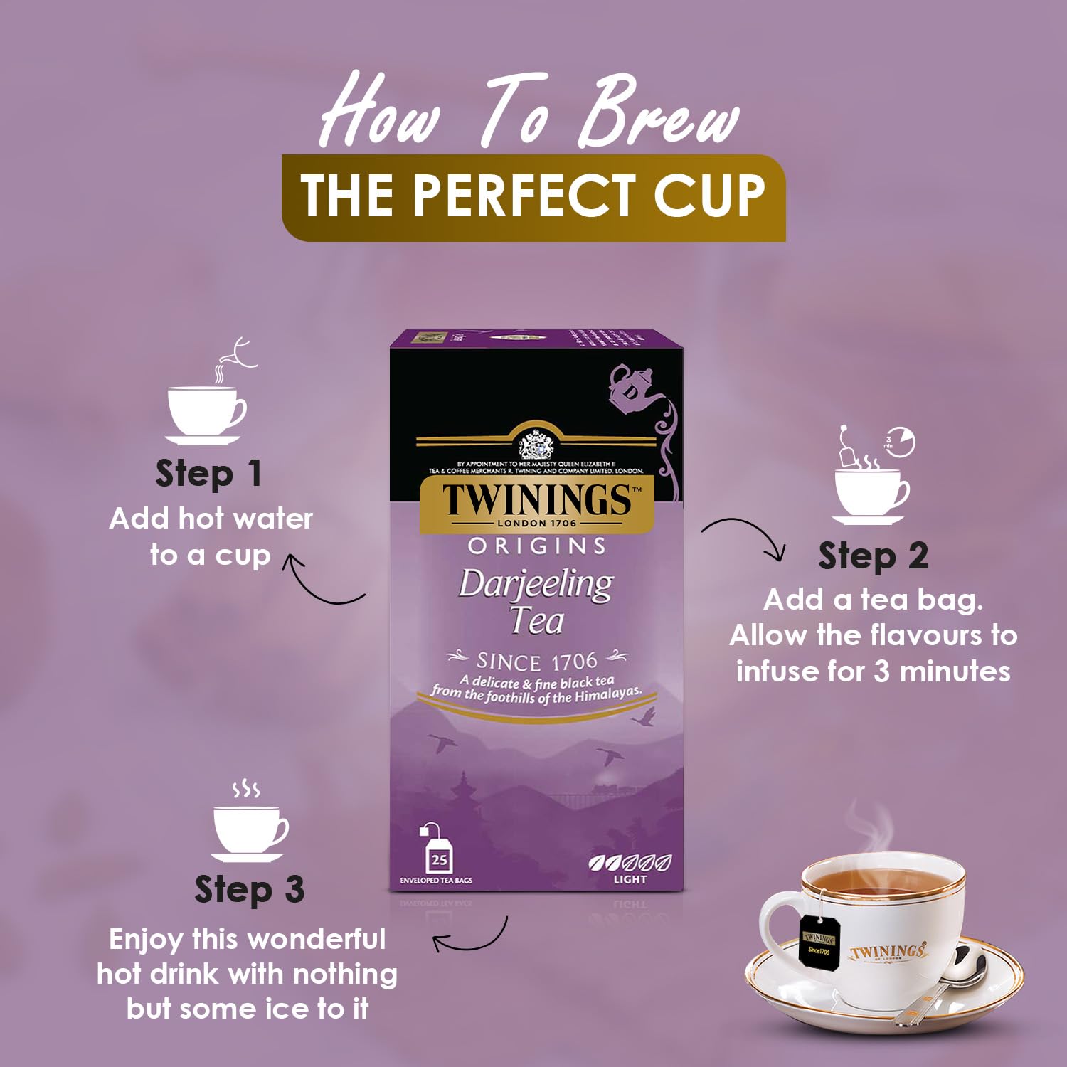 Twinings Origins Darjeeling Tea - 50gm, 1.7 Ounce, 25 Envelope Tea Bags | Delicate & Subtle Black Tea - Light Strength Premium Black Tea, High Caffeine