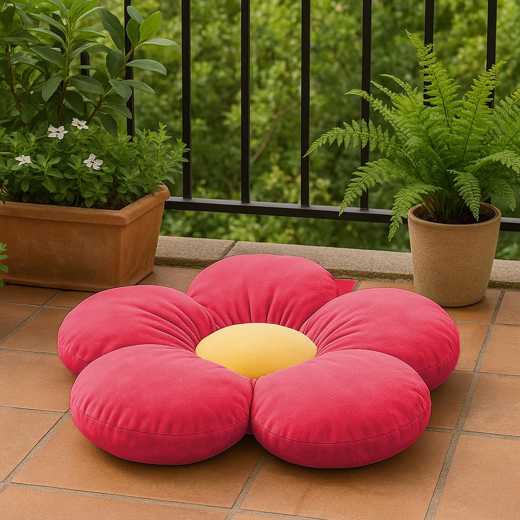 Flower Shaped Floor Cushion Pillow, For Kids Room, Living Room, Pink - 16 X 16 Inch | Luxury Kids Furnishing, Throw Pillow, Decorative Cushion, Nursery Décor, Velvet Cushion - Pack Of 1