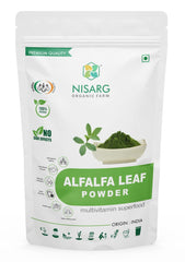 Nisarg Organic Farm Alfalfa Leaf Powder Natural Traditional Method Made Herbal Ayurvedic For Men & Women Make Smoothies Green Juice & Herbal Meals | 200gm 0.4lbs