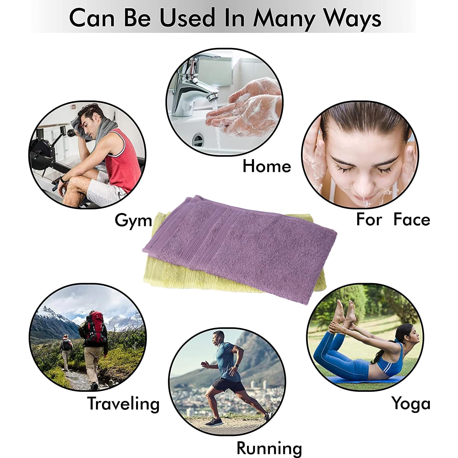 Kuber Industries Cotton Hand Towel 400 Gsm | Super Soft, Quick Absorbent & Anti-Bacterial Gym & Workout Towels - Purple & Green (2 Pieces)