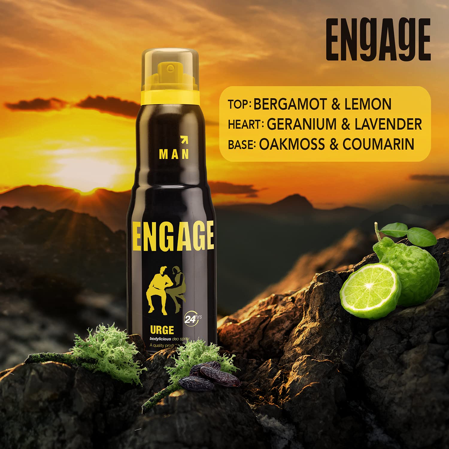 Engage Urge Deodorant For Men | Citrus And Woody, Skin Friendly Fragrance 150ml 5 Fl.oz.