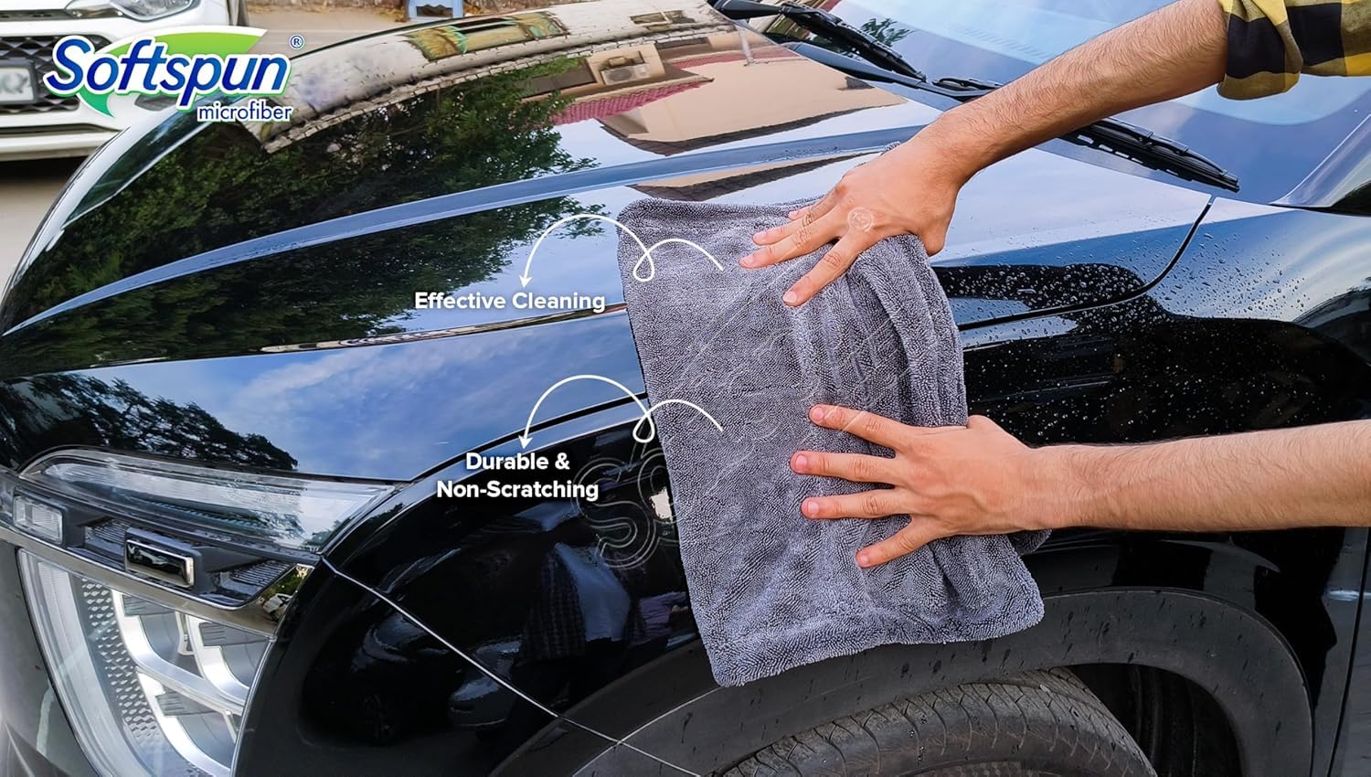 Softspun Microfiber Cloth Towel 400 Gsm | Extra Thick Microfiber Cleaning Cloths Perfect For Bike, Auto, Cars Both Interior & Exterior (Grey)- Pack Of 1