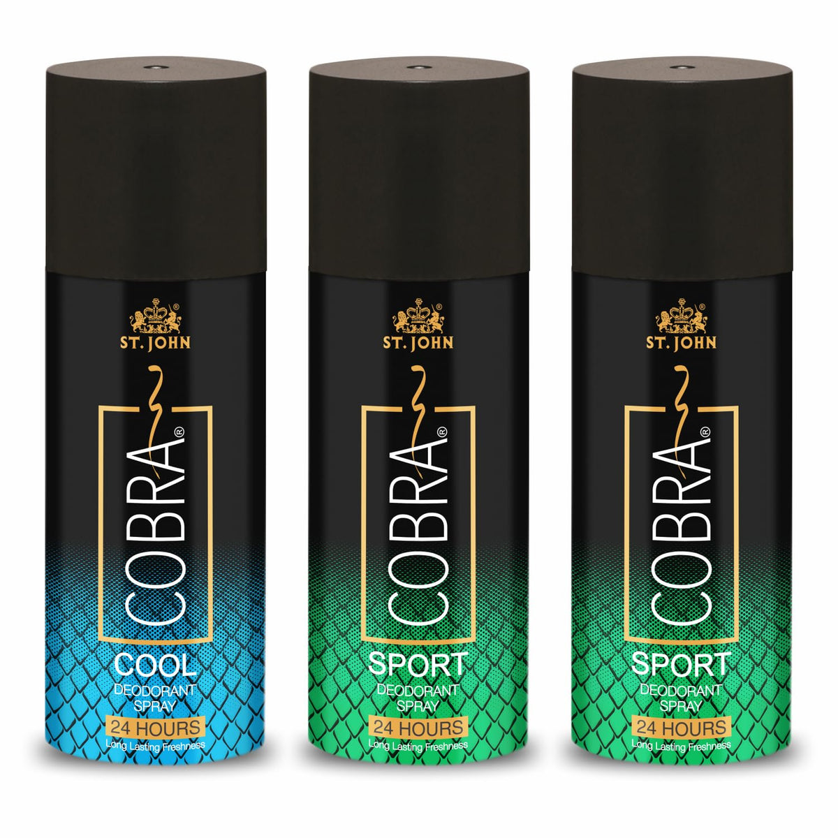 St. john Cobra Cool, Spotrs & Sports Body Deodorants 450ml 15.2 Fl.oz. Pack Of 3 | Best Use For Partywear & Dailywear Perfume For Men & Women