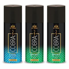 St. john Cobra Cool, Spotrs & Sports Body Deodorants 450ml 15.2 Fl.oz. Pack Of 3 | Best Use For Partywear & Dailywear Perfume For Men & Women