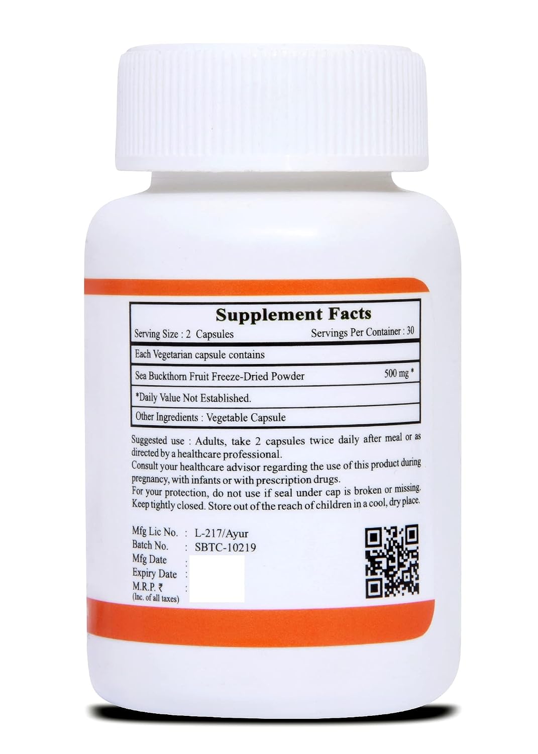 Onlynutra Freeze Dried Sea Buckthorn , Anti Ageing Supports Immunity & Hair Growth | 60 Veg Capsules , 100gm 0.2lbs