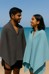 Drape&Luxe Gen-Z Towel Premium Waffle Cotton Bath Towel 1200 Gsm | Super Soft & High Absorbency Towel, Quick Drying Large Size Towels (Blue & Black) - Pack Of 2