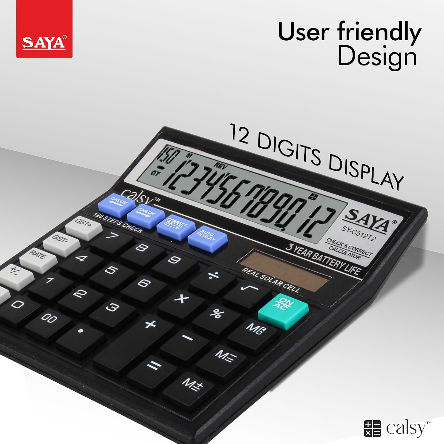 Saya Check And Correct Basic Desktop Calculator For Office & School Supplies | Ergonomic Design With Large Display | Dual Power | 1 Year Warranty | Best For Accounting, Business, Daily Use