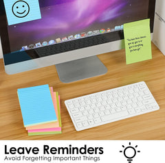Lined Sticky Notes Pad - Easy To Post For School, Office, Desk Accessories - 6 Pads X 45 Sheets