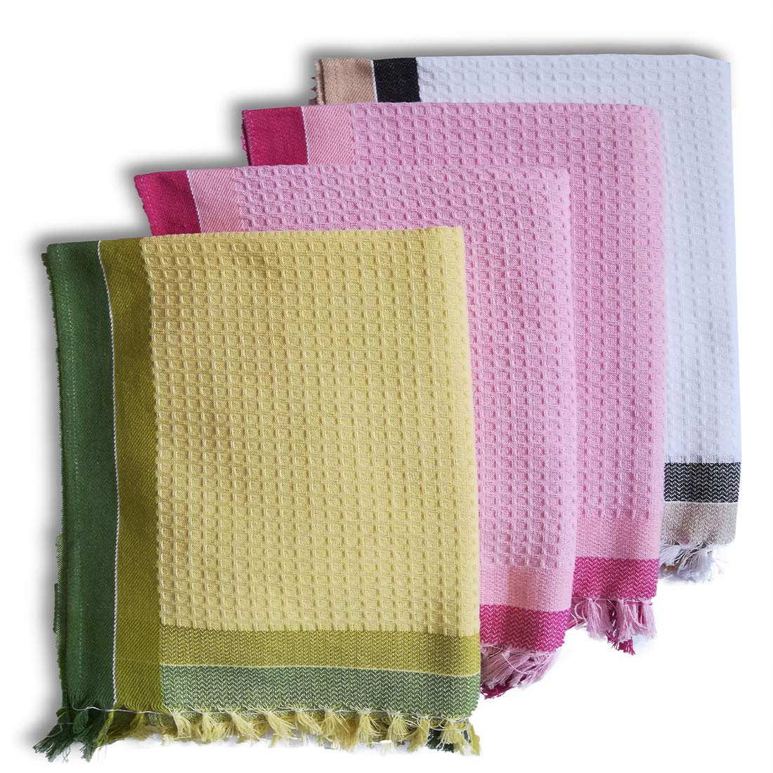 Athom Trendz Living Light Weight Cotton Premium Waffle Border Bath Towel | Pack Of 4