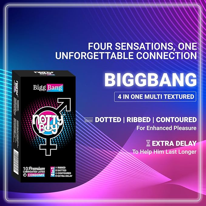 Notty Boy Biggbang 4in1 Multi Textured Condoms For Man- 10 Pieces | Ribbed Texture | Comfort Feel