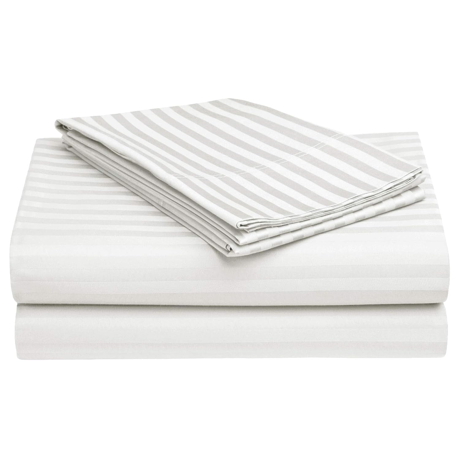 Satin Stripes King Size Cotton Bedsheet With 2 Pillow Covers - 108 X 108 Inches, White | Perfect For Home Decor, Guest House | Ideal For All Seasons