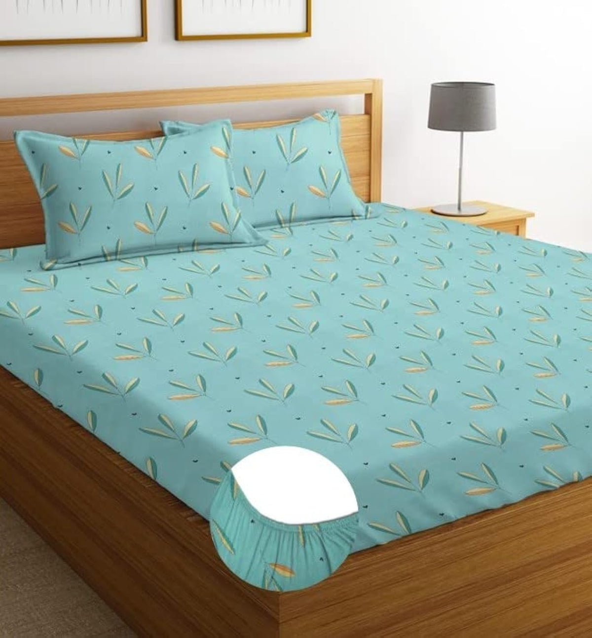 Elastic Fitted Double Bedsheets With 2 King Size Pillow Covers - 72 X 78 Inches, Sea Green | Double Bed With All Around Elastic 180 TC Super Soft