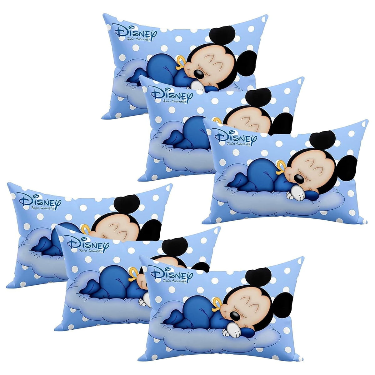 Kid's Disney Mickey Team Pillow For Sleeping, Sky Blue - 12x18 Inches | Cozy & Fluffy Super Soft Pillow | Suitable For All Sleepers, Multipurpose & Comfortable, Breathable - 6 Pcs