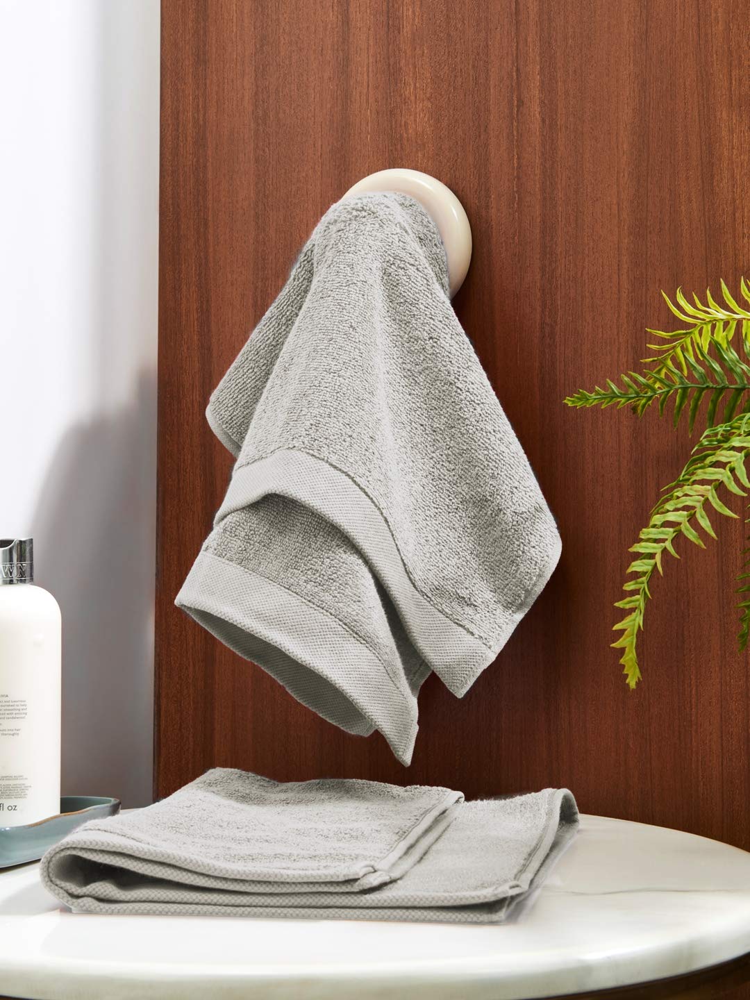 Ddecor Cotton Hand Towel 400 Gsm - Pack Of 2 (Grey)