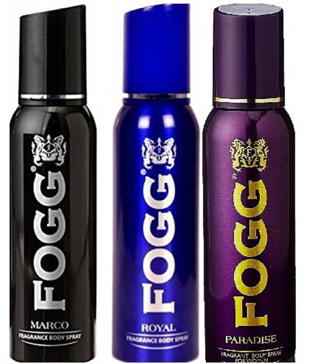 Fogg Marco + Royal + Paradise Fresh Body Spray For Men 120ml Each 4 Fl.oz. | Long Lasting No Gas Deodorant