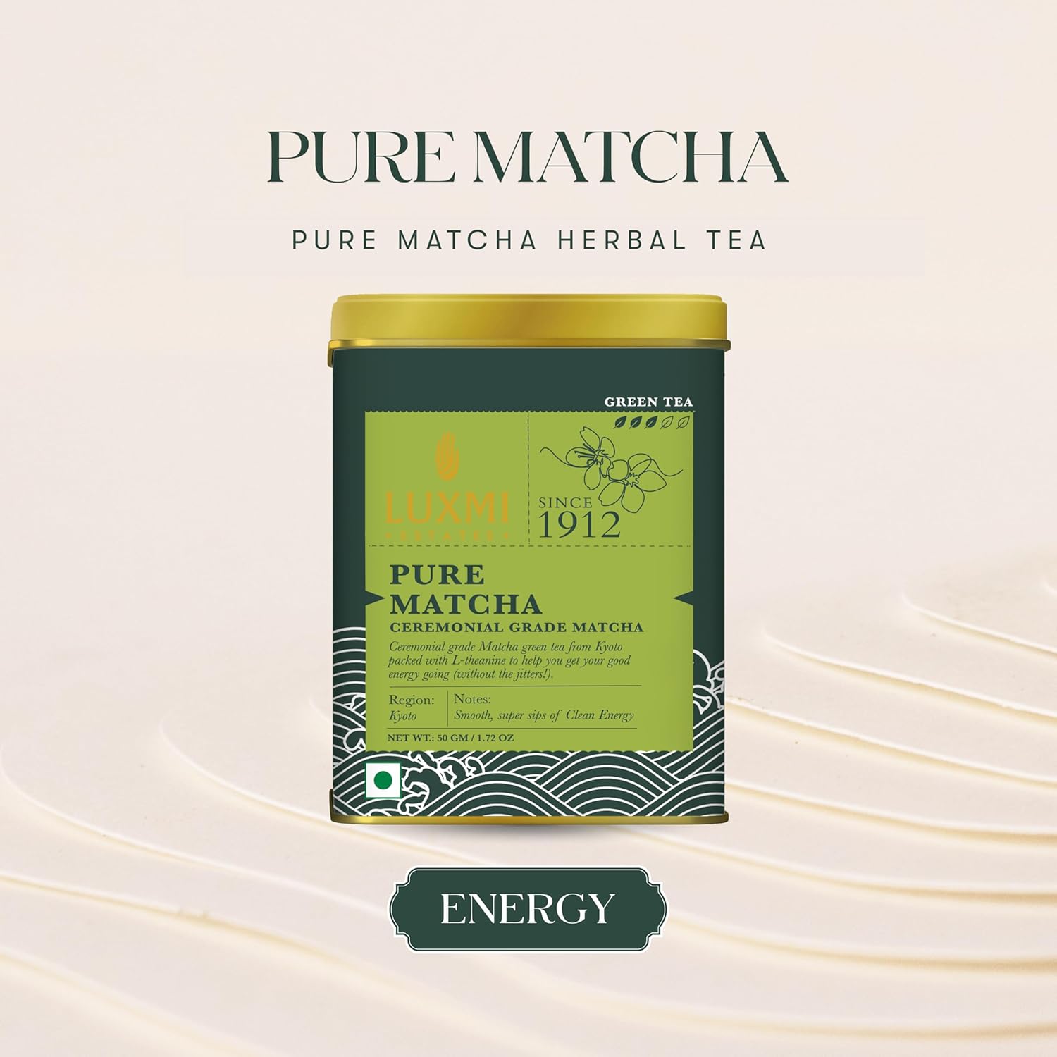Luxmi Estates Ceremonial Grade Pure Matcha Green Tea - 50gm, 1.7 Ounce | USDA Certified Organic Green Tea Powder - Caffeine Free Green Tea | Rich In Antioxidants