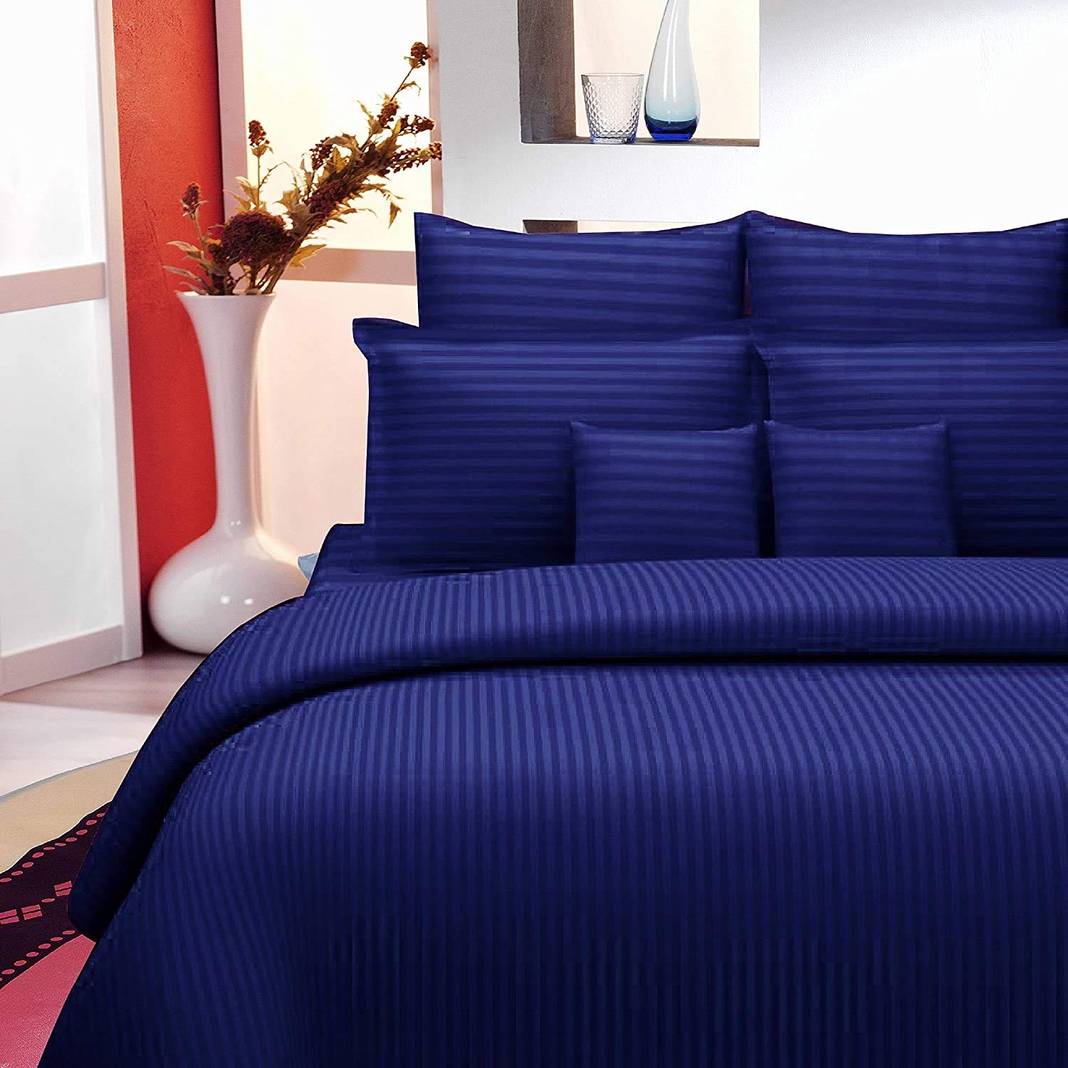 Cotton Bedsheet For Double Bed Queen Size - 90 X 100 Inches, Blue With 2 Pillow Covers | 350 Thread Count | Premium Comfort Bedsheets For Home, Hotels & Guest House