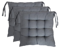 Microfiber Square Chair Pad Seat Cushion, For Car Pad Office Chair, Grey - 18 X 18 Inch | For Indoor & Outdoor, Living Room With Ties | Floor Pillow, Relief From Back Pain - Pack Of 3