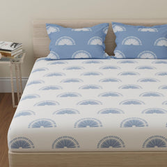 1 Double Bedsheet With 2 Pillow Covers - 88 X 96 Inches, Blue & White | Soft & Comfortable Feel To Your Skin | Do Not Bleach