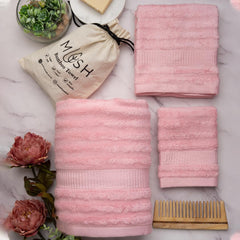 Mush Bamboo Luxurious Bath + Hand & Face Towel 900 Gsm | Ultra Soft, Absorbent & Antimicrobial Towel (Pink) -3 Piece