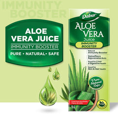 Dabur Aloe Vera Juice Ayurvedic Health Juice For Good Skin & Hair Health | Detoxifies & Rejuvenates Skin, Body, Digestive Health & Immunity Booster, 1L 2.2lbs
