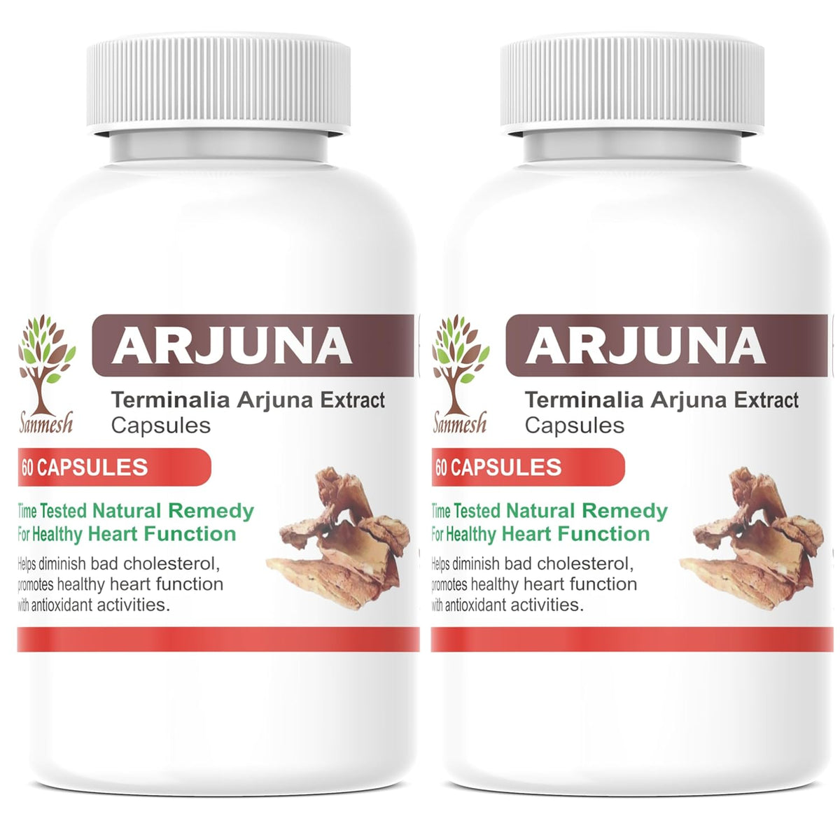 Sanmesh Ayurvedic Arjuna Capsule Pure & Natural Helps To Maintain A Healthy Body, Blood Pressure Support & Stress Relief Supplement | 60 Tablets 100gm 0.2lbs, Each Pack Of 2