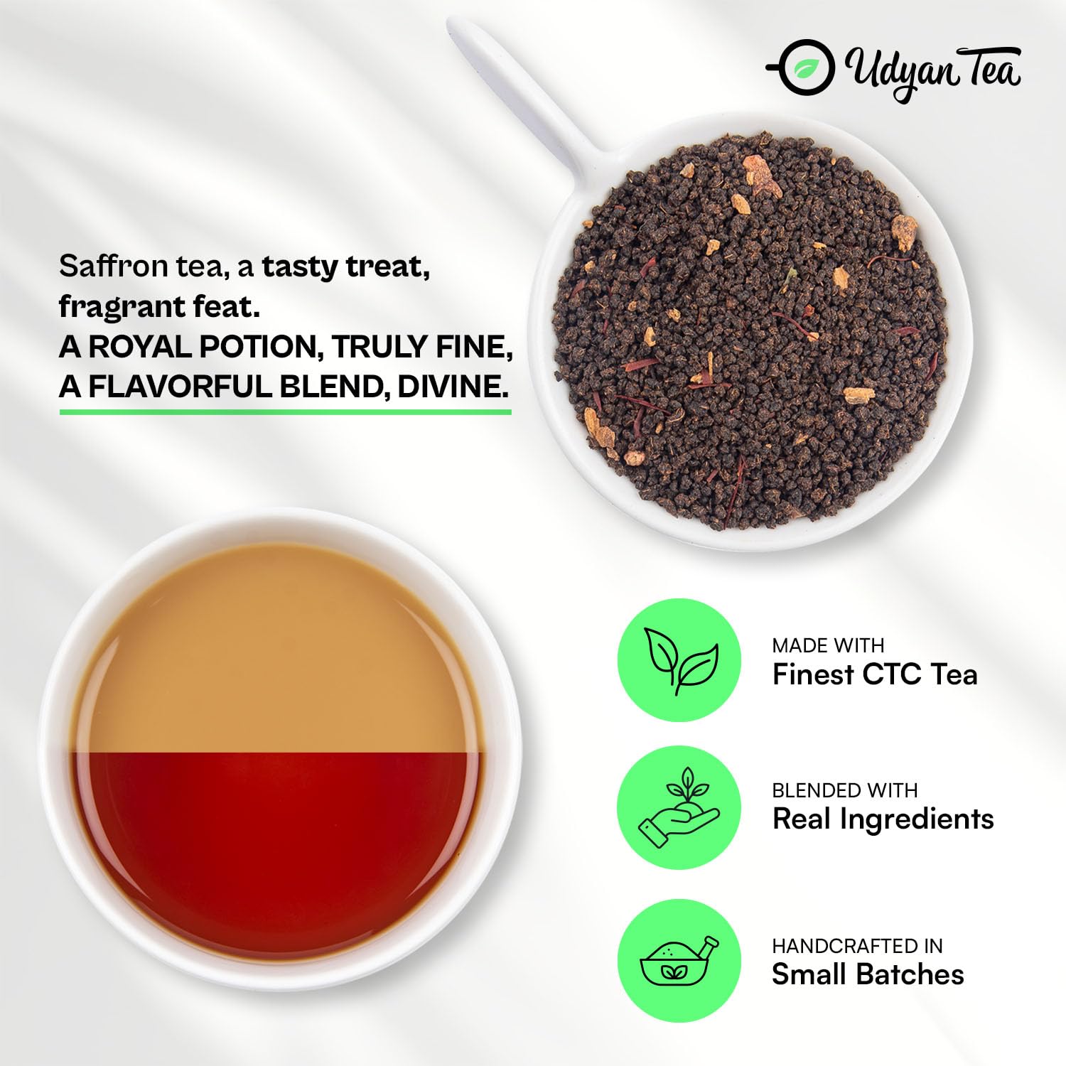 Udyan Tea Saffron Chai - 100gm, 3.5 Ounce | Premium Whole Leaf CTC Tea With Saffron & Natural Spices - Traditional Indian Spice Chai Latte | High Caffeine Tea Leaf