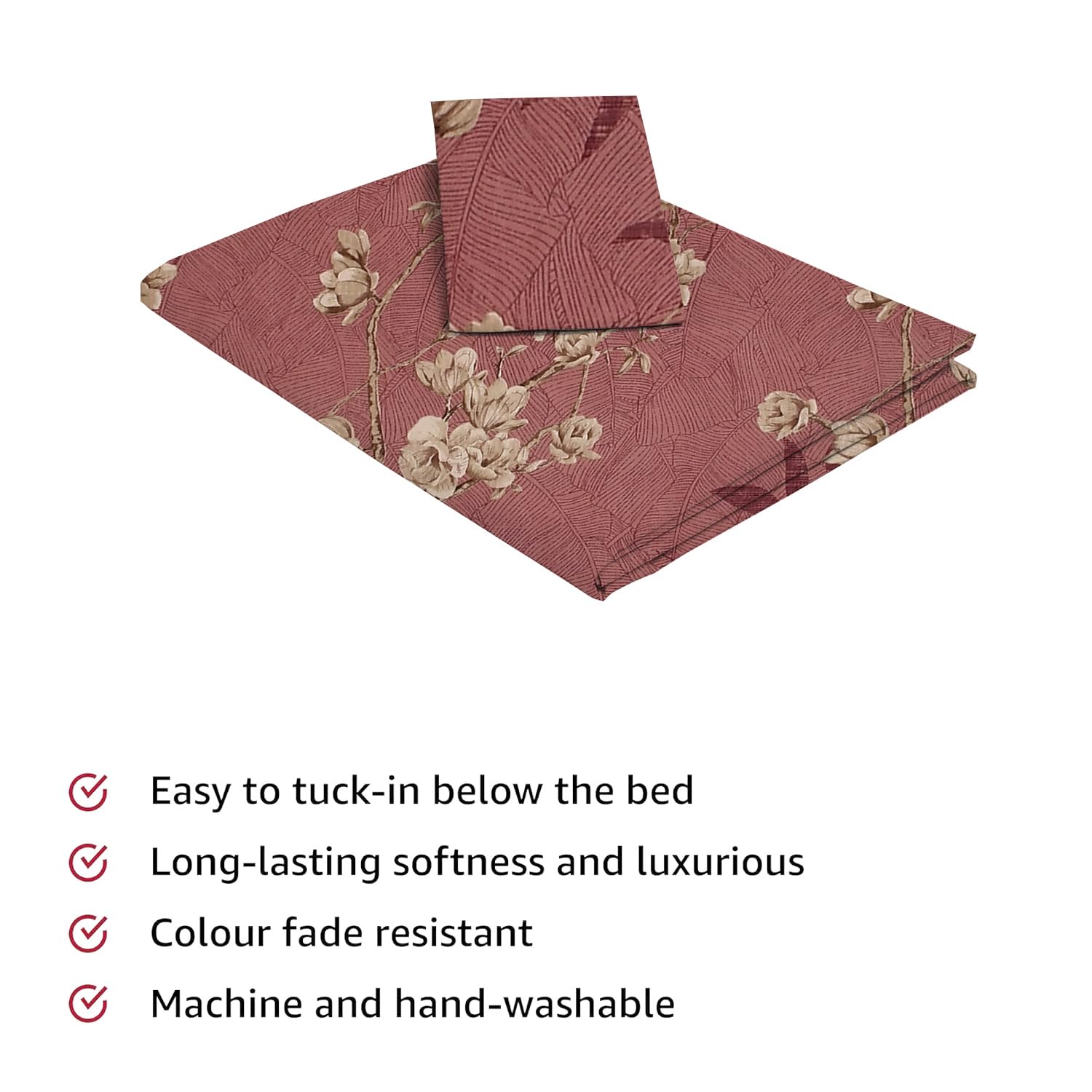 Print Cotton 1 Single Bedsheet With 1 Pillow Cover - 60 X 90 Inches, Beige & Wine | Soft & Breathable Fabric, Skin-Friendly Bed Sheet For All Seasons