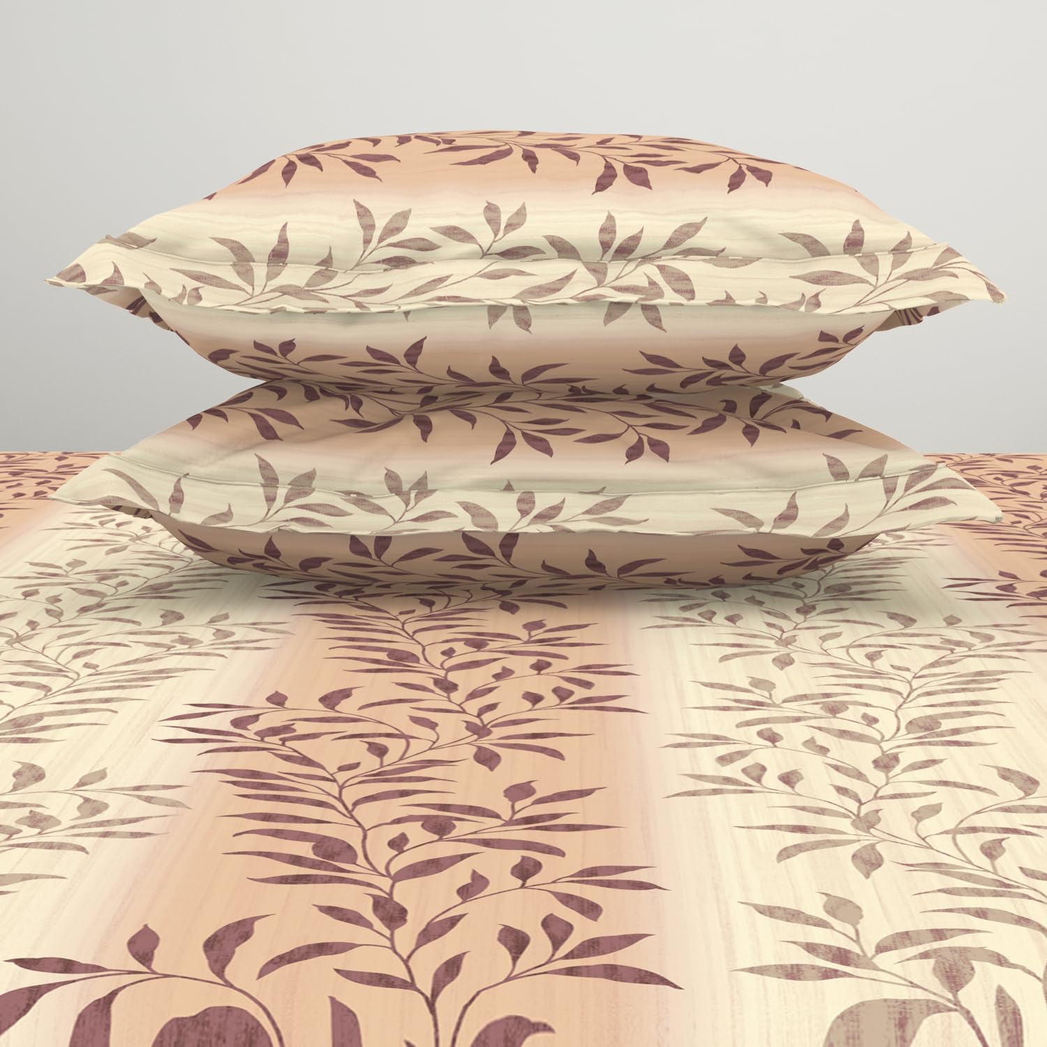 Double Bedsheet For Queen Size 2 Matching Pillow Cover - 88 X 100 Inches, Light Brown & Beige | Durable & Long Lasting Wrinkle Resistant Fabric - Skin Safe & Super Soft