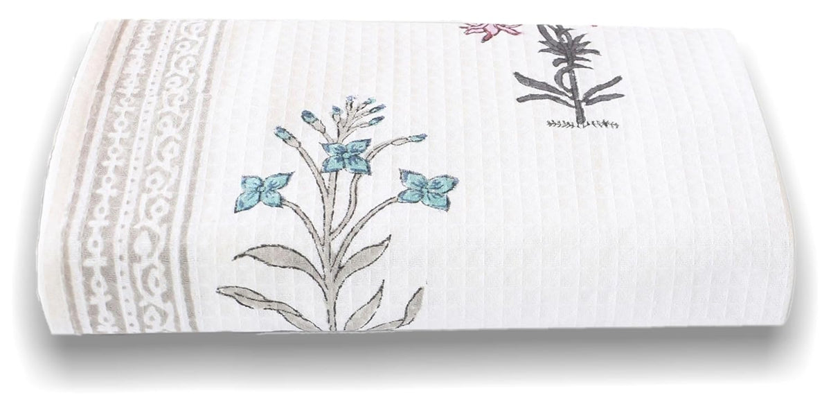 Urbano Homz 100% Cotton Large Size Waffle Weave Bath Towel 200 Gsm | Lightweight & Quick Dry Waffle Weave Ethnic Soft Towels (Floral Multicolor)