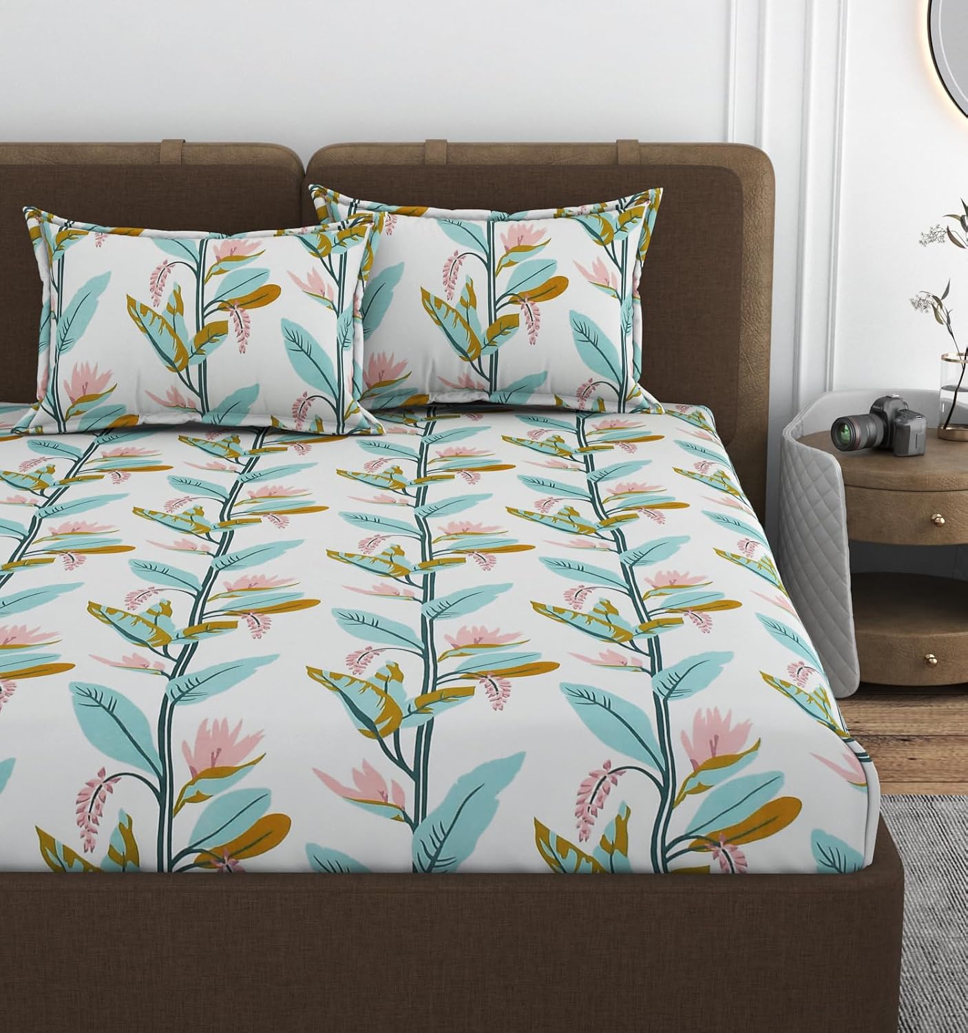 Queen Size Double Bedsheets With 2 Pillow Cover - Size 60 X 78 X 10 Inches, White | All Around Elastic Fitted - Lightweight, Soft & Comfortable