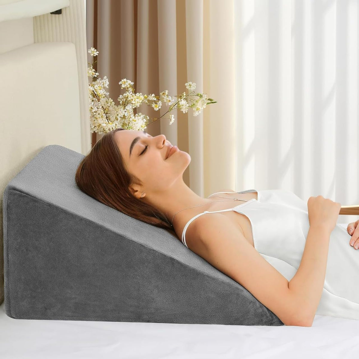 Wedge Pillow, Memory Foam & High Resilience Foam, Bed Wedge Pillow, Grey - Standard Size | For Back Support, Acid Reflux, Multi-Purpose Usage | Lightweight, Removable Cover - Pack Of 1