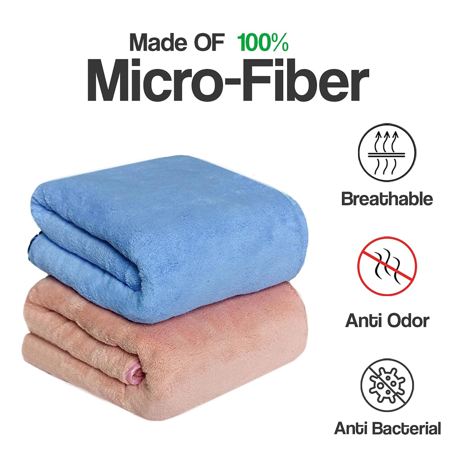Urbanleaf Microfiber Large Bath Towel Quick Dry Super Absorbent Bath Towel | Towel For Bath, Travel, Gym, Beach, Pool & Yoga (Peach & Blue)