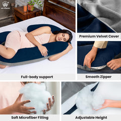 Full Body C Shape Pregnancy Pillow For Women, Maternity Pillow, Grey & Navy Blue | Pillow Gift For Pregnancy Sleeping, Premium Velvet Cover With Zip | Adjustable, Relieves Pain, Multipurpose