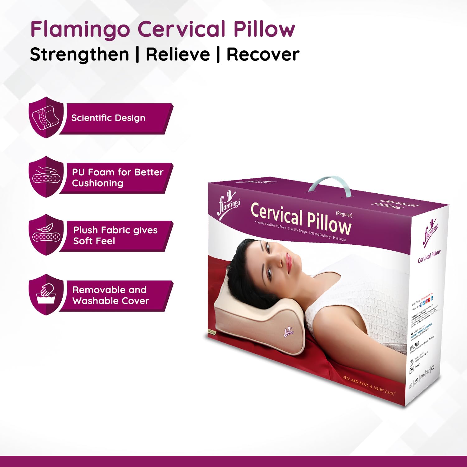 Orthopedic Cervical Pillow, Spondylitis Neck Pain Relief, Anti Snoring Sleeping, Cream Slik | Regular Pillow, Adjustable, Neck Brace Extra Support Relieves Pain & Pressure In Spine, Soft Pillow