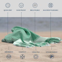 Lane Linen Turkish Beach Towels 699 Gsm | Extra Large Beach Towel, Pre-Washed For Soft Feel, Oversized Sand Free Quick-Dry Pool Towel- Jade Green (2 Pack)