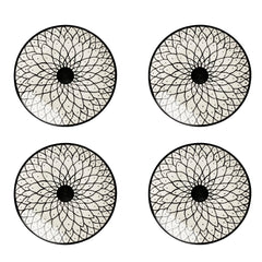 Hand Painted Black & White Spiral Ceramic Quarter Plates Set Of 4 - 7 Inches | Dishwasher Safe Small Side Plates - Microwave Safe Snack Plates For Party