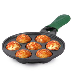 Super Smooth Black Cast Iron Paniyaram Pan With Silicon Grip - Very Small, 7 Pits, 21cm, 8.3 Inch, 1.9 Kg | Nonstick, Pre-Seasoned Appe Or Paddu Pan, 100% Pure & Toxin-Free, No Chemical Coating