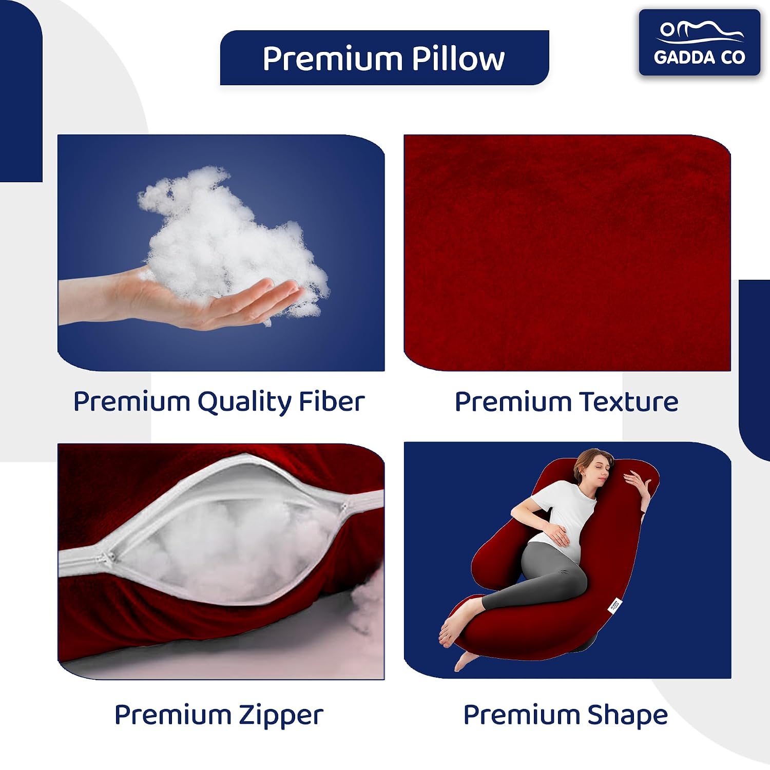 Pregnancy Pillows For Sleeping, J-Shape, Full Body Pillow & Maternity Support, Maroon | For Back, Hips, Legs, Belly | For Pregnant Women With Removable, Washable Velvet Cover, Soft Pillow