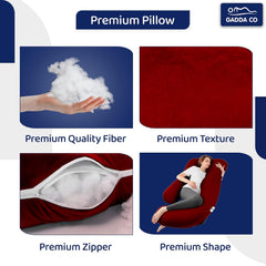 Pregnancy Pillows For Sleeping, J-Shape, Full Body Pillow & Maternity Support, Maroon | For Back, Hips, Legs, Belly | For Pregnant Women With Removable, Washable Velvet Cover, Soft Pillow