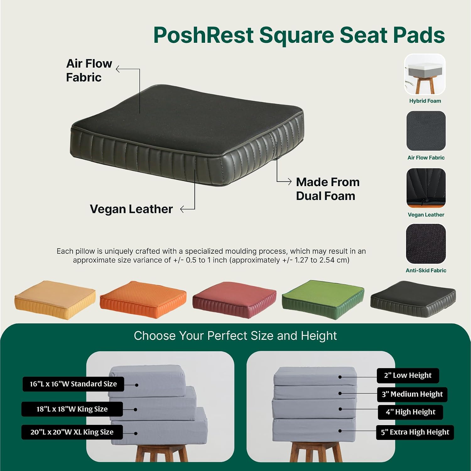 Chair Cushion Pad, High-Resilience & Memory Foam Pillow, Black, Standard Size - 16 L X 16 W X 3 H Inch | Seat Cushion For Chair, Hip Support & Back Pain Relief | Sitting Pillow - Set Of 2