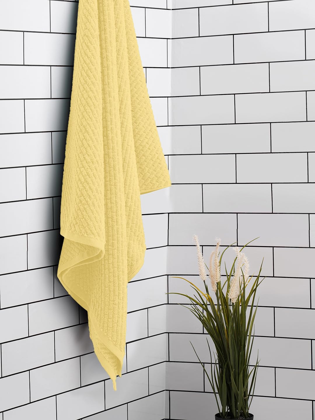 Spaces 100% Cotton Large Size Bath Towel 450 Gsm | Super Absorbent, Quick Dry, Ultra Soft Bath Towel | Dobby Solid Design (Pale Banana)