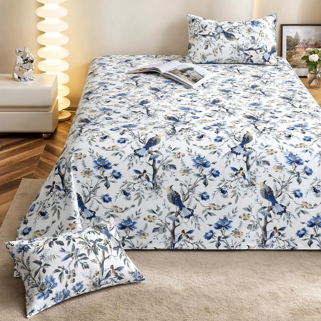 Jaipuri Cotton Bedsheet For King Size With 2 Pillow Covers | 90 X 108 Inches, Cream & Grey | Ultra-Soft & Skin-Safe | Breathable Summer Comfort