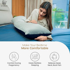 Microfiber Body Side Pillow For Sleeping For Pregnancy, Grey & Navy Blue - 53 X 16 Inches | Long Cuddle Pillow For Hugging, Relaxing, Washable, Premium Velvet Outer Cover, Adjustable Pillow